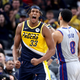 INDIANAPOLIS, INDIANA - DECEMBER 16: Myles Turner #33 of the Indiana Pacers celebrated against the Detroit Pistons at Bainbridge Fieldhouse on December 16, 2021, in Indianapolis, Indiana.
